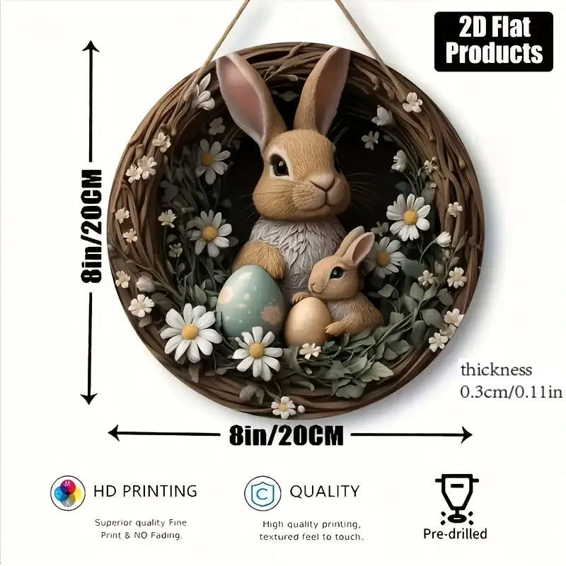 1 Piece Bohemian Easter Bunny Wall Art With Daisy Wreath