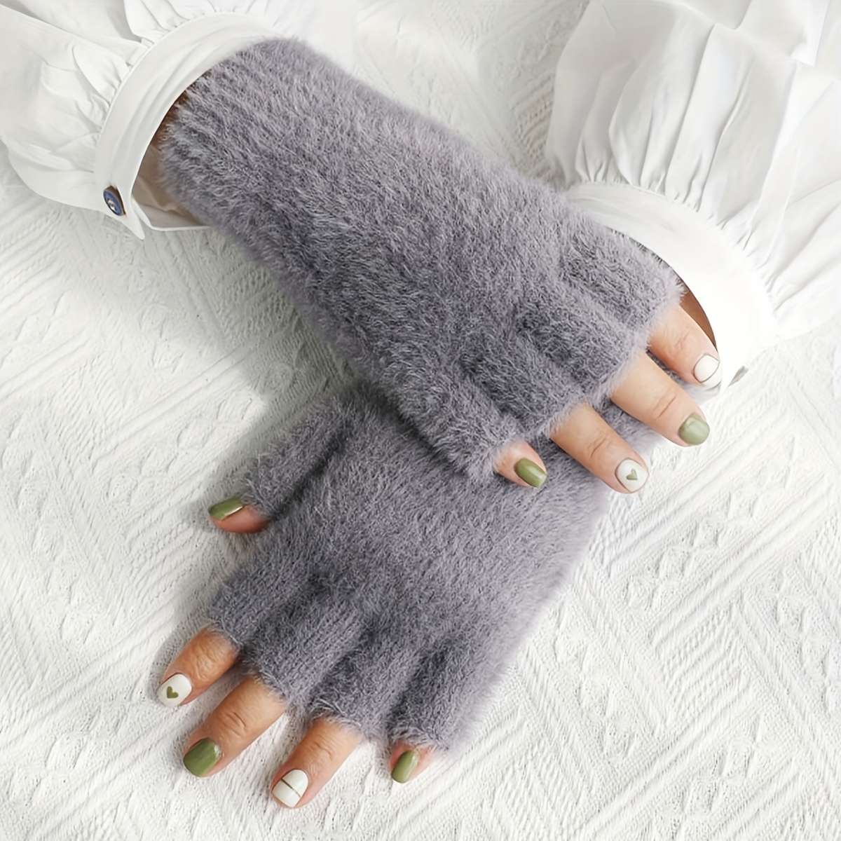 1 Pair Black Khaki One Size Warm Gloves