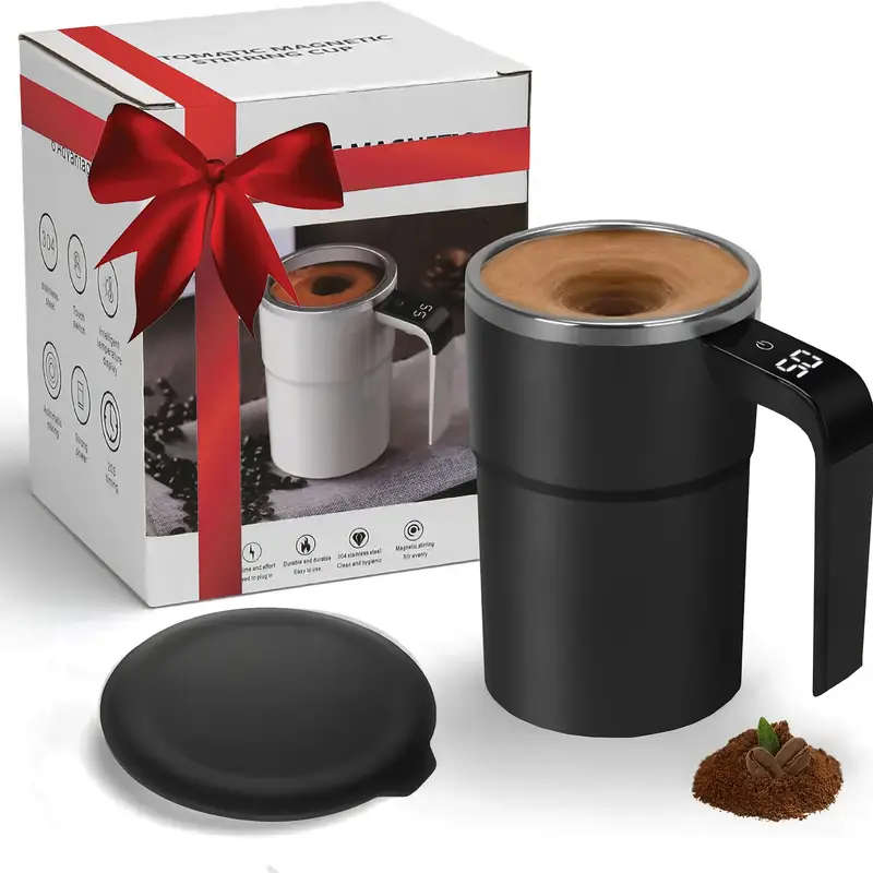 1pc Electric Coffee Stirring Cup USB Rechargeable Digital Display Magnetic Mixer ABS Material Lithiu