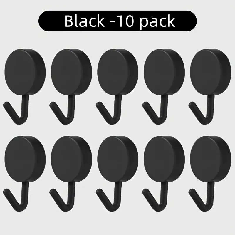 10 pcs Cute Black Adhesive Wall Hooks - No-Drill, Easy Install Plastic Hooks for Kitchen & Bathroom