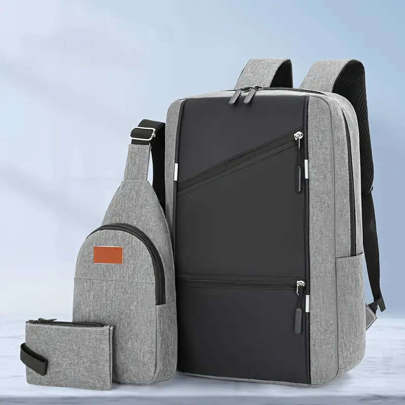 3pcs Business Backpack Shoulder Bag Korean Style Trendy Travel Casual Schoolbag Simple Fashion