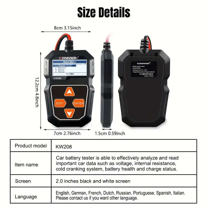 KONNWEI KW208 12V Car Battery Tester