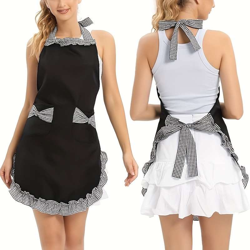 1pc Cute Bow Tie Apron Designed for Cooking Featuring Two Pockets for Small Items Suitable for Ac