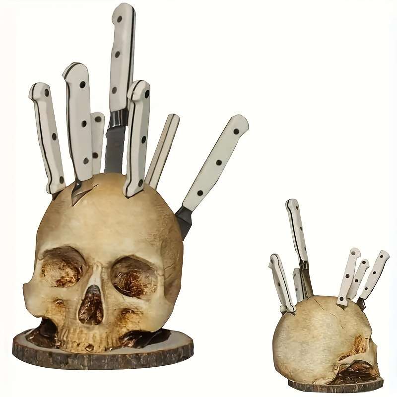 1pc Skull Knife Holder for Kitchen Storage Skull Knife Holder Kitchen Decorations Horror Ki