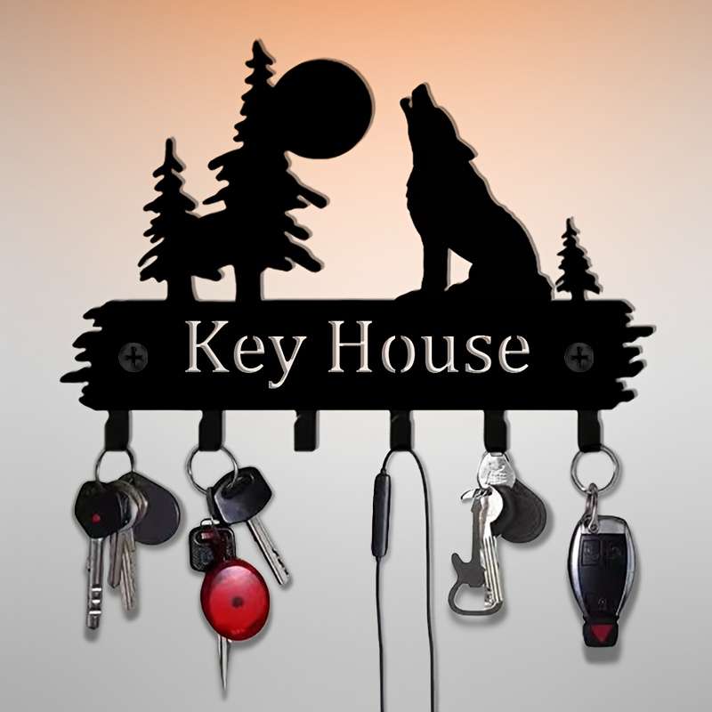 From 1pc Forest and Wolf Metal Decorative Key Hook Keychain Rack Door Back Wall Garage Key Hook De