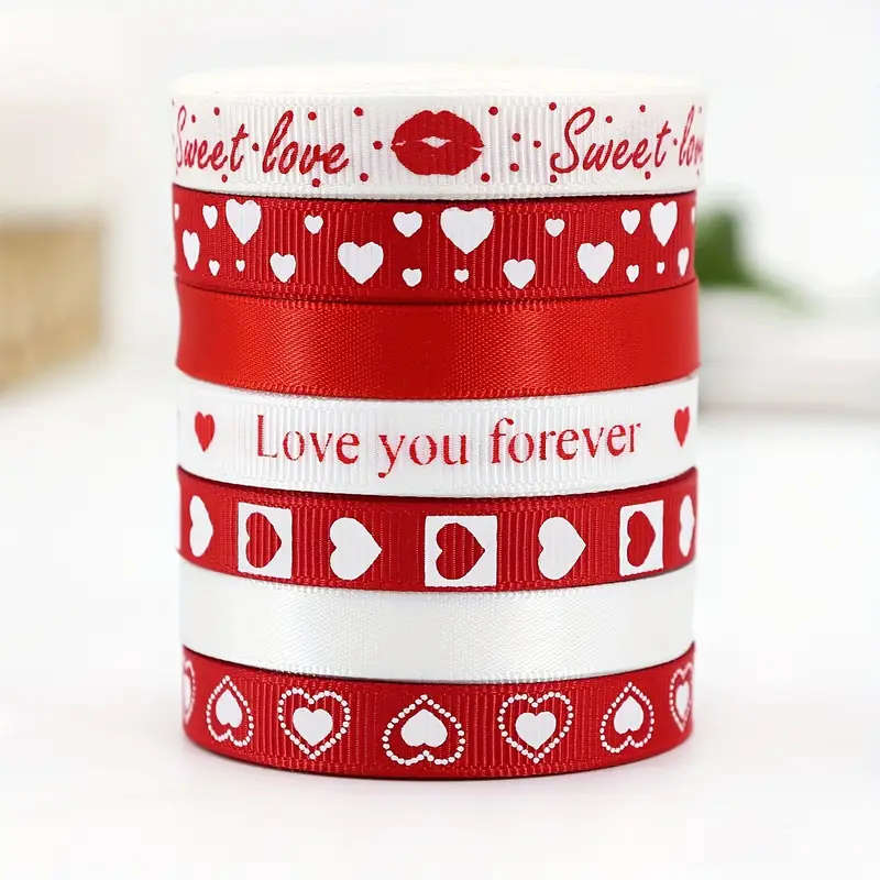 10mm Heart-Shaped Pattern Printed Satin Ribbon Craft Ribbon