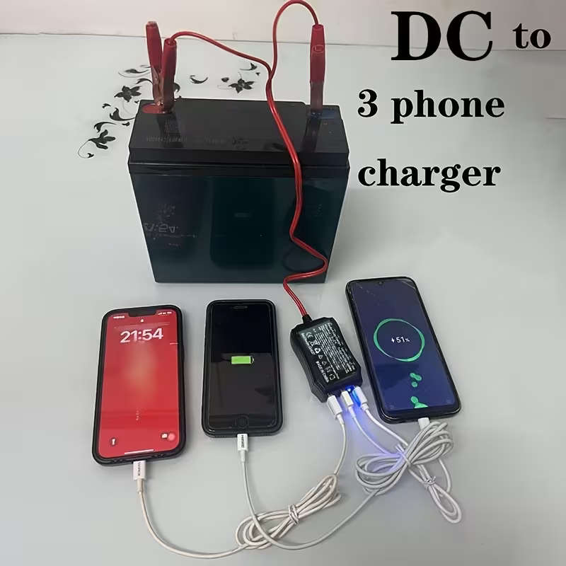 3USB Ports 8V To 24V Battery Converter With Alligator Clip Charger