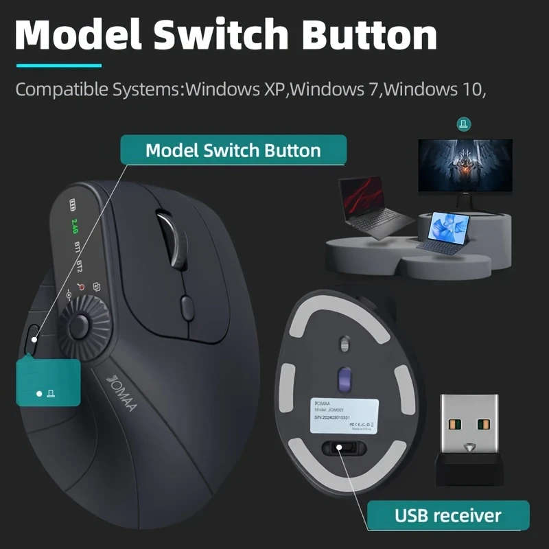 Vertical Gaming Mouse With Function Adjustment Knob
