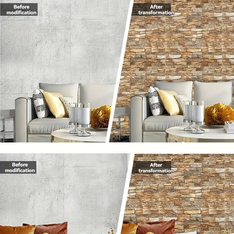 50pcs Brick Texture Self-Adhesive 3D Wall Stickers