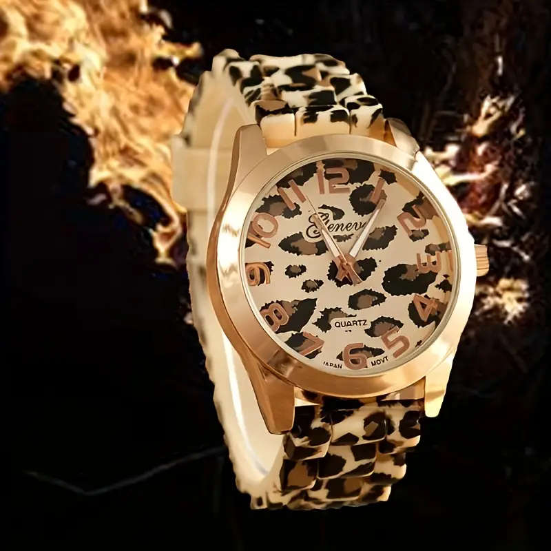 1pc Boho-Chic Luxury Leopard Print Silicone Strap Watch Quartz Movement Non-Waterproof