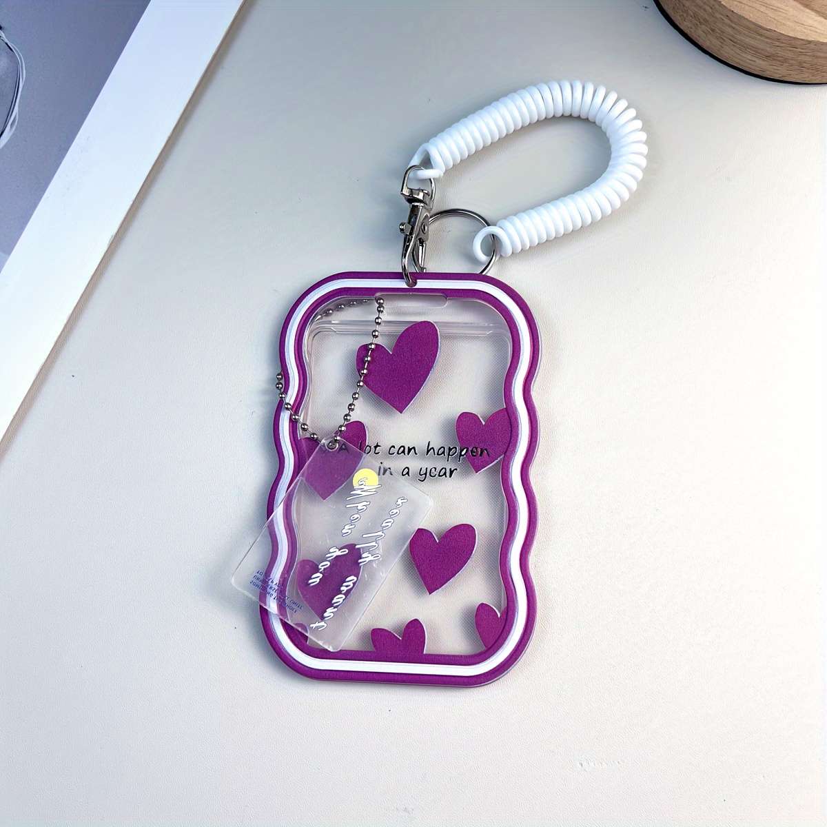 1pc TPU ID Card Holder with Love Text Pattern Portable Office Travel Card Case with Spring Lan