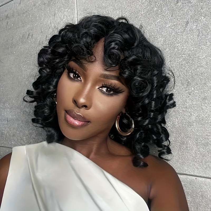 1Pc Black 35.56cm Fashion Design Wig