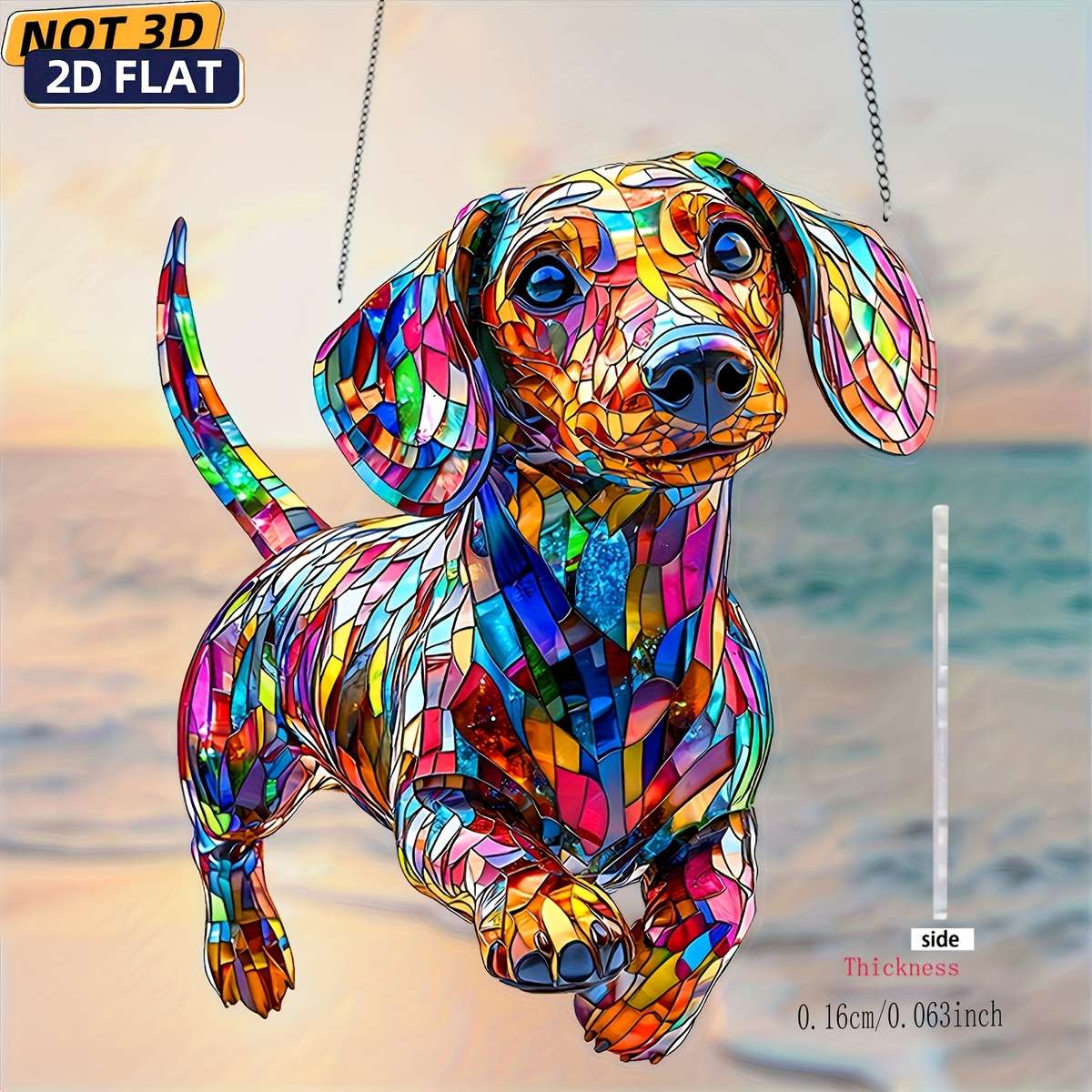 2D Flat Dachshund Sunshine Catcher 20.32Cm X 17.02Cm Acrylic Colorful Plastic W