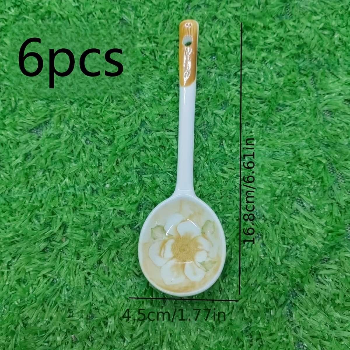 6pcs Elegant Long-Handle Ceramic Coffee Spoons with Floral Design Ideal for Serving Coffee T