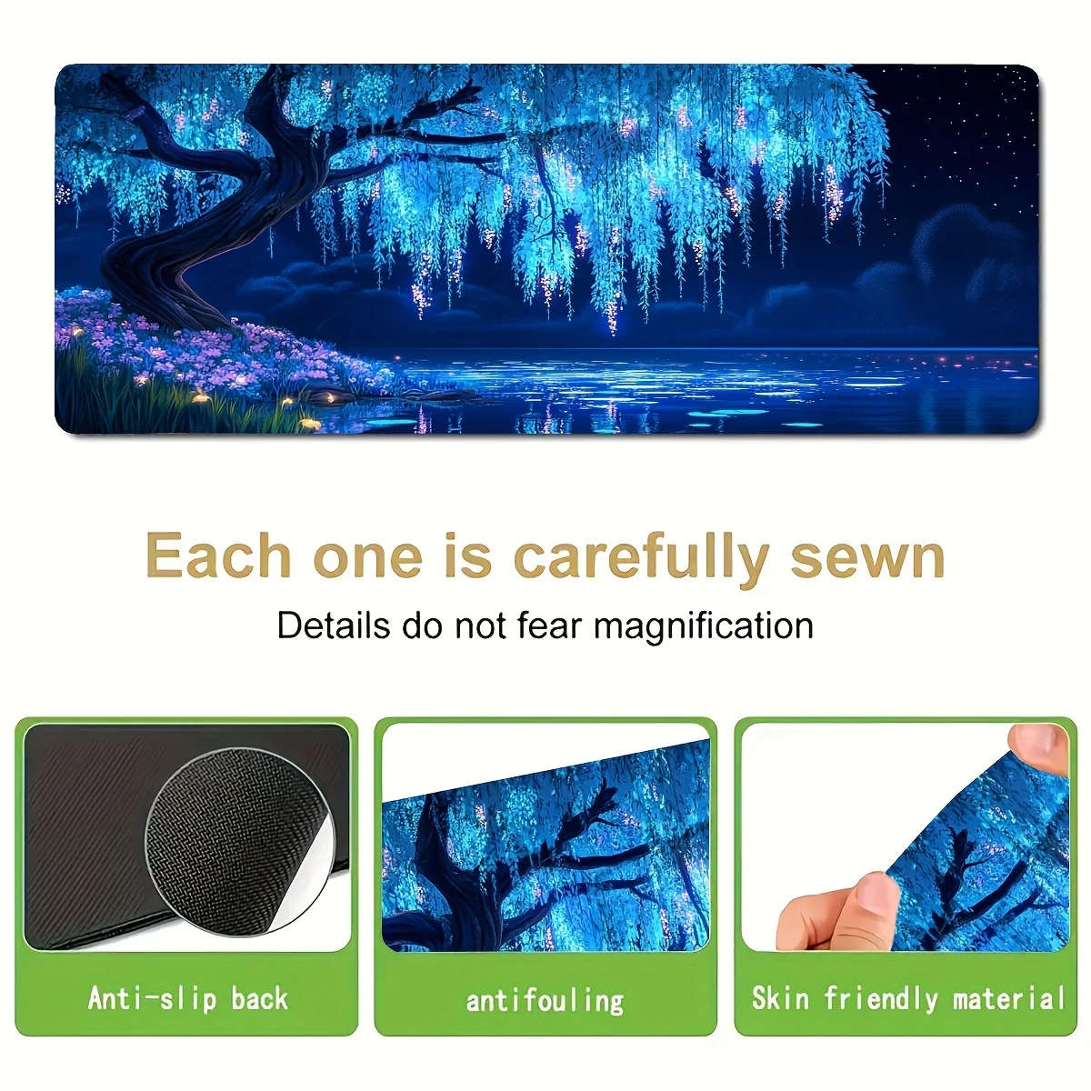 1pc 30x80cm Glowing Blue Purple Night Light Willow Mouse Pad Soft Touch Suitable for Office