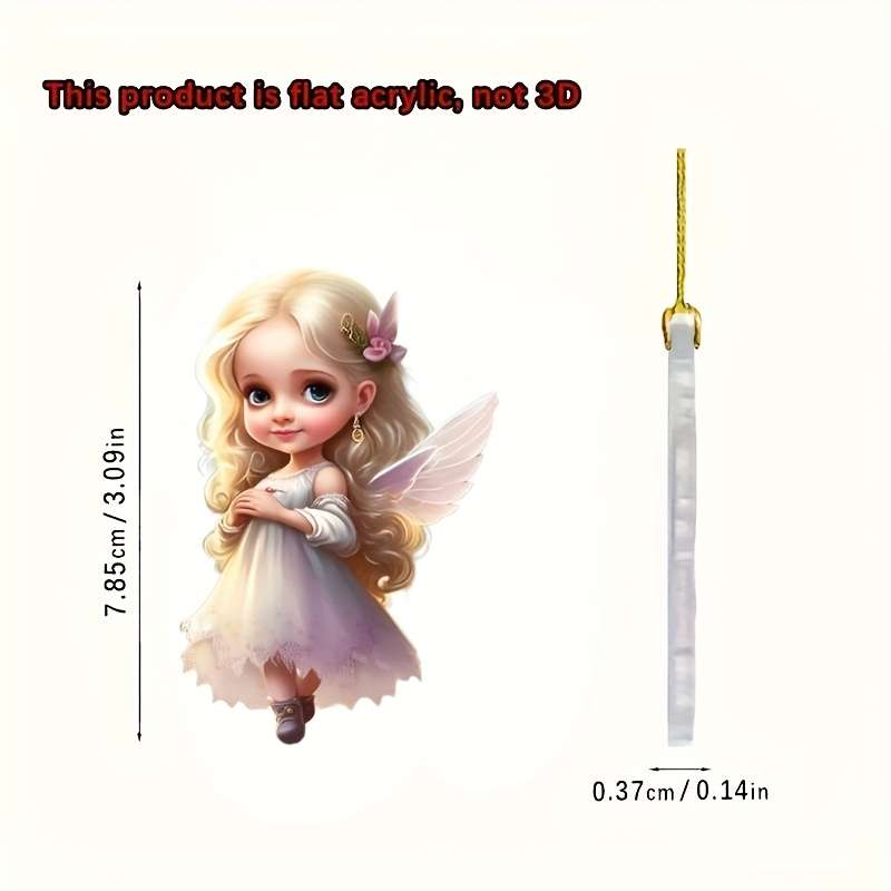 1pc 2D Flat    Acrylic Angel Fairy Pendant Cute Car Interior Decoration with White Wings P
