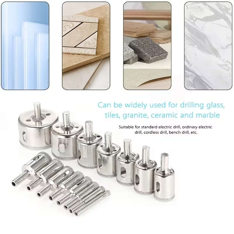 10pcs Diamond Hole Saw Set - for Tile/Marble/Glass/Ceramic