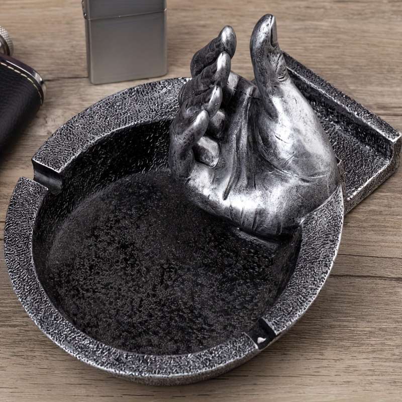 Creative Finger Ashtray Phone Stand C Unique Retro Decor for Home or Office Golden Resin