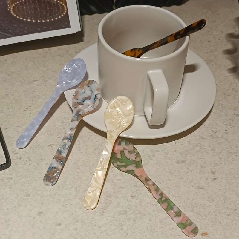 5pcs set 11.58cm Vibrant Butter Dessert Knives Ice Caviar Spoons Stirring Teaspoons Sty