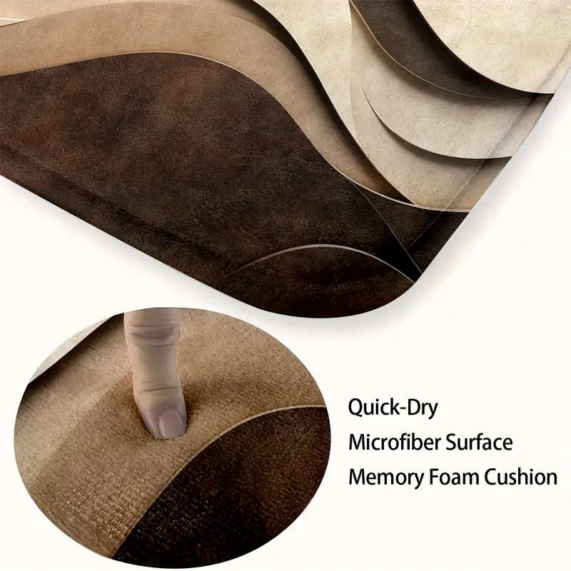 3 Piece Modern Abstract Wave Texture Bathroom Mat Set