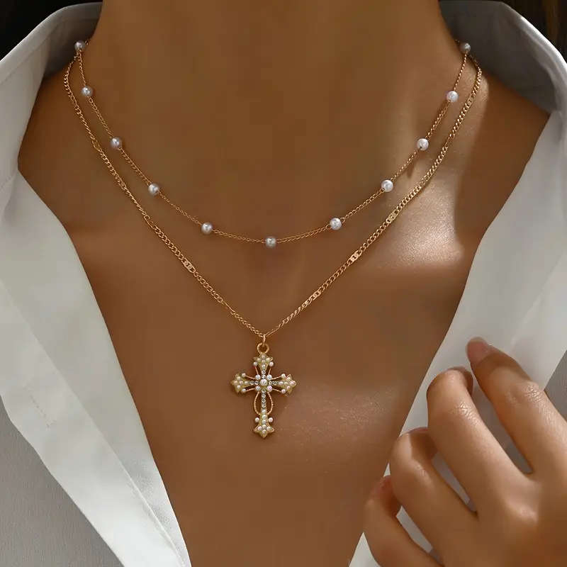 Elegant Multi-Layer Cross Pendant WITH Necklace