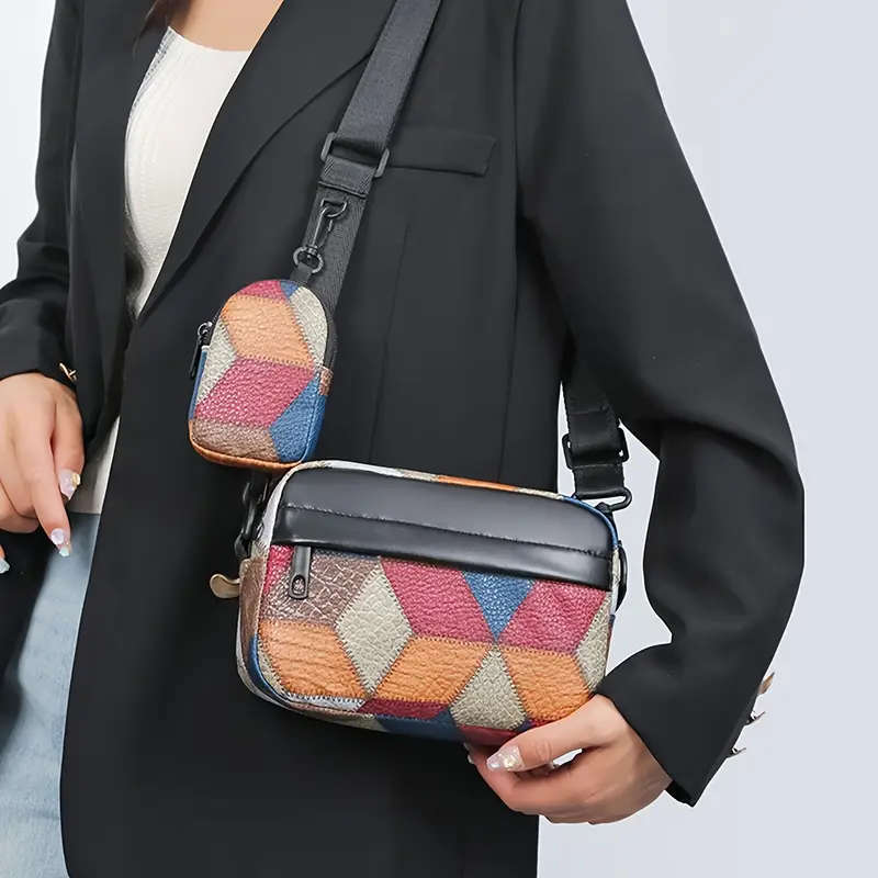 Colorblock Faux Leather Crossbody Bag