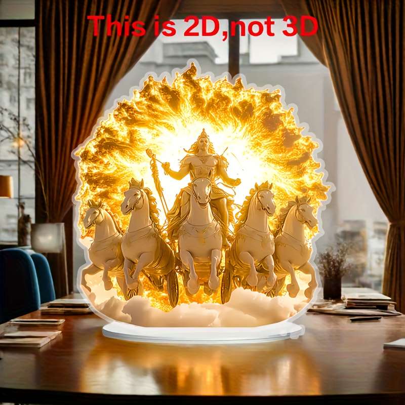 2D Flat Sun God Acrylic Sculpture Mythological Iconic Figure Theme Surreal Fantasy Decor Mul