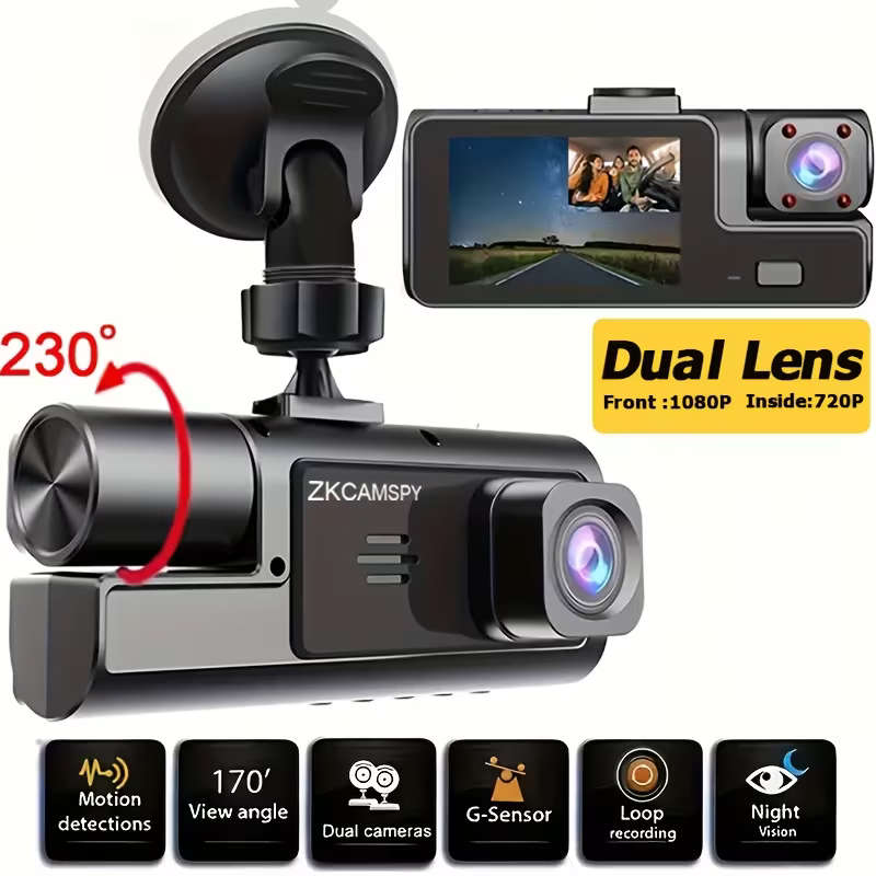 Front and rear dual-recording dashcam