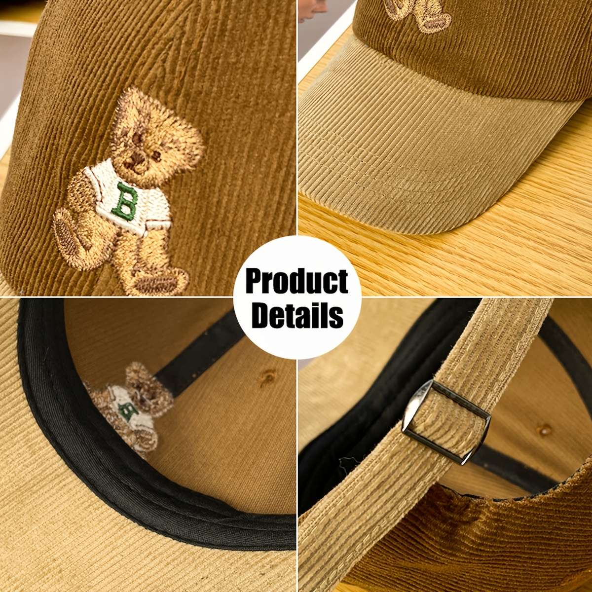 Anime Bear Embroidery Cotton Corduroy Baseball Cap