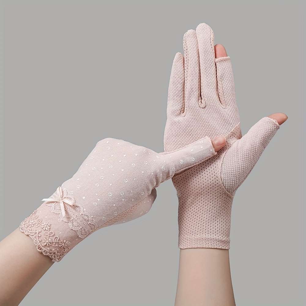 1 Pair Light Pink Summer Lace Gloves