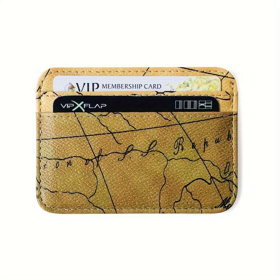 Vintage Map Print Pu Leather Card Cases Mini Wallet