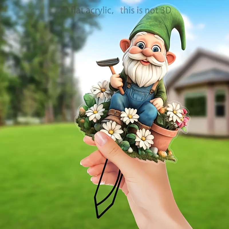 2D Flat A Printed Acrylic Garden Gnome Decoration Perfect