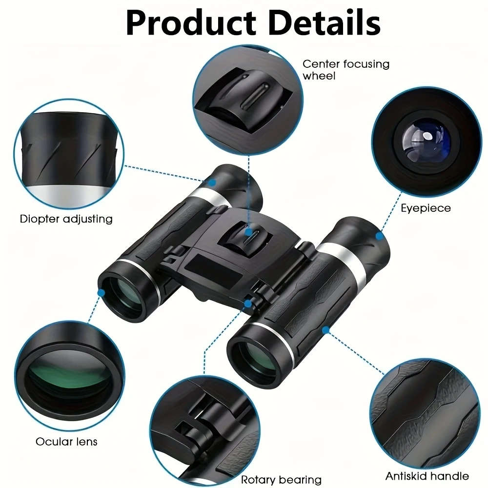 1pc 10X Upgraded HD Portable Zoom Binoculars Folding Performance Telescopes with ABS Material Non-Wa