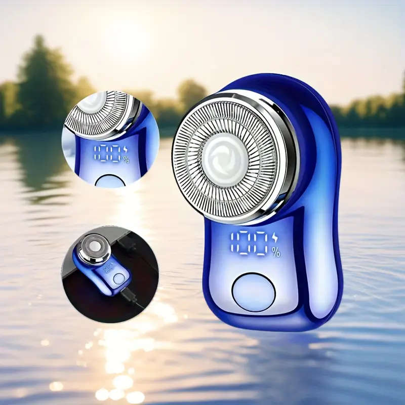 1pc Men'S Stainless Steel Electric Rotary Shaver Portable Spiral Shaving Razor with Curved Net Stron