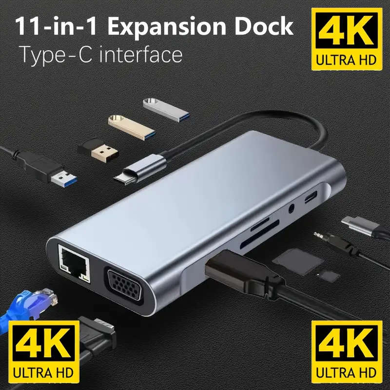 11 in 1 USB-C / Type-C to USB Docking Station HUB Adapter(100M Network Port)