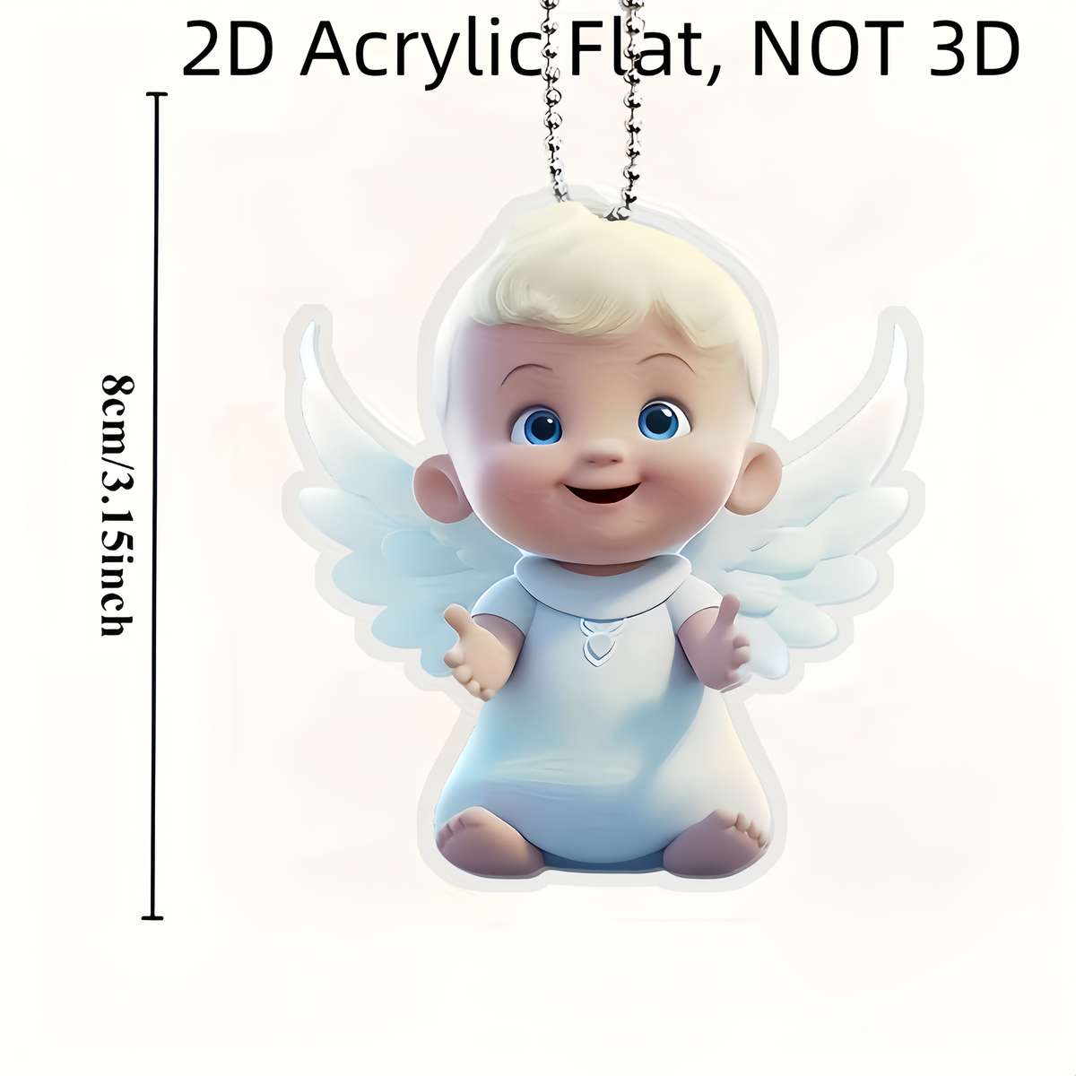 1pc 2D Flat  1 Guardian Angel Acrylic Pendant  Design with White Wings Blue Eyes Durab