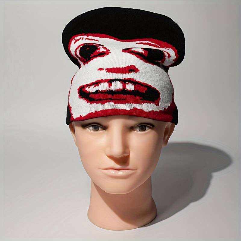 Trendy Knit Beanie with Unique Big Eyes Mouth Design Stretch Fit Lightweight