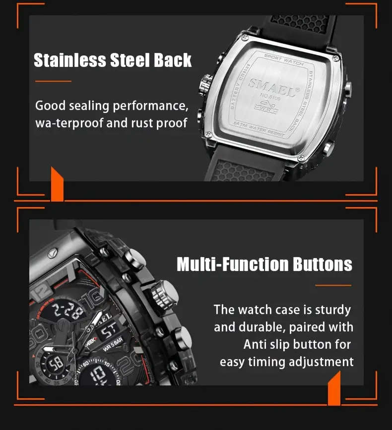 SMAEL Men's Stylish Digital Watch - All Black