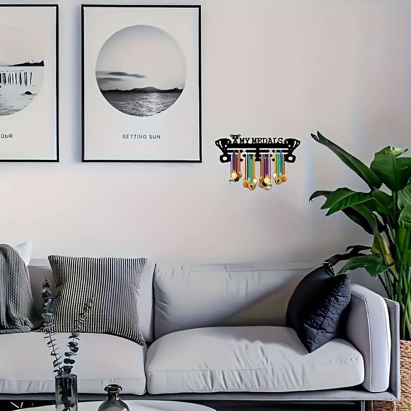 Wall-Mounted Trophy Medal Display RackPremium Metal Construction Adjustable Hooks and