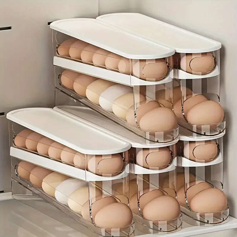 1pc Double-Layer Transparent Automatic Rolling Egg Holder Designed for The Side Door of The Refriger