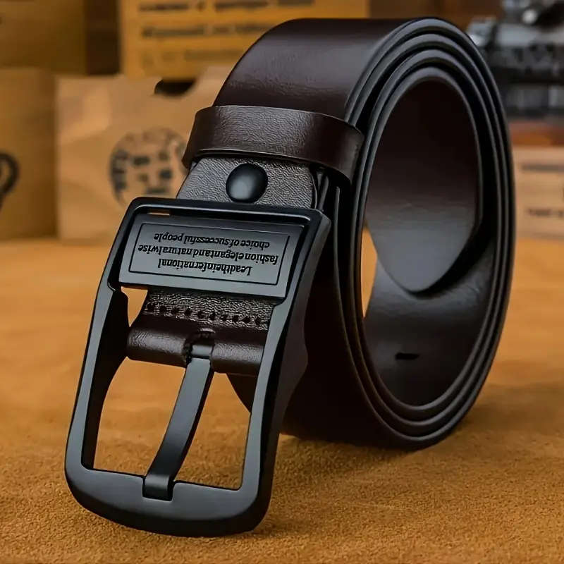 Men's Leather Belt with Black Alloy Buckle - L/XL Size