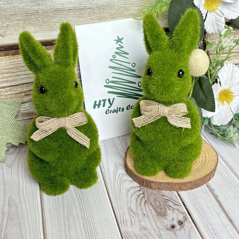 1 Charming Green Flocked Bunny Statue