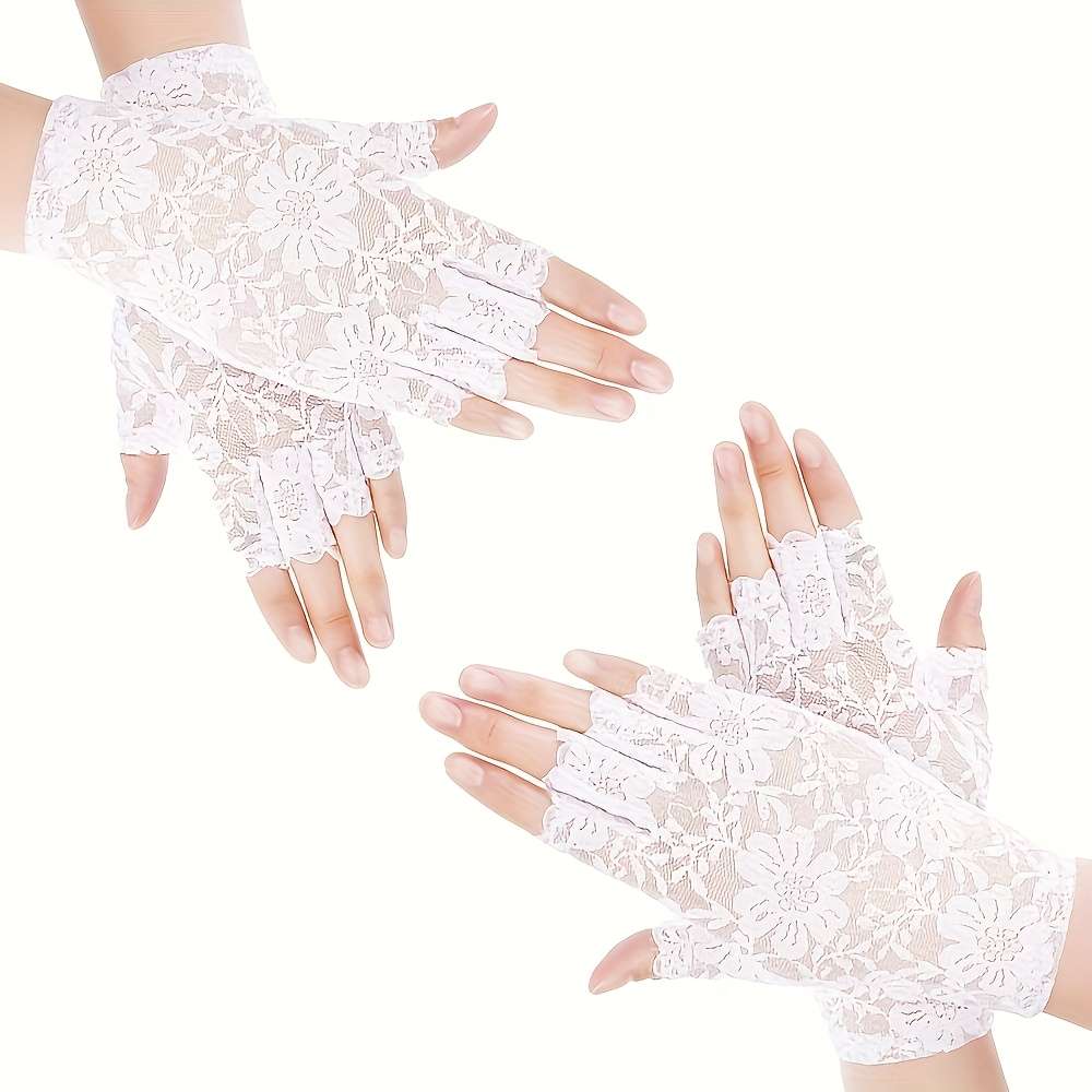 2 Pairs Red Bridal Lace Gloves