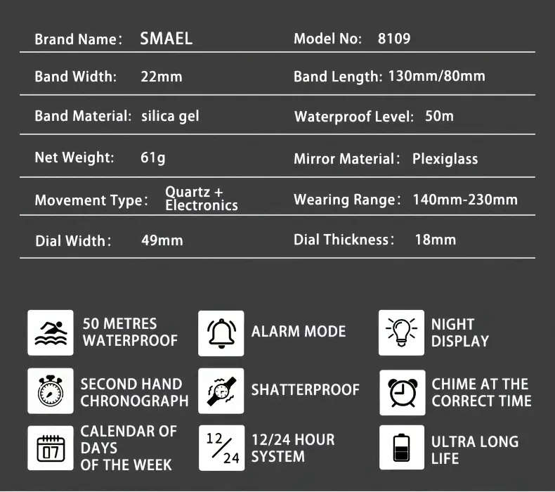 SMAEL Men's Stylish Digital Watch - All Black