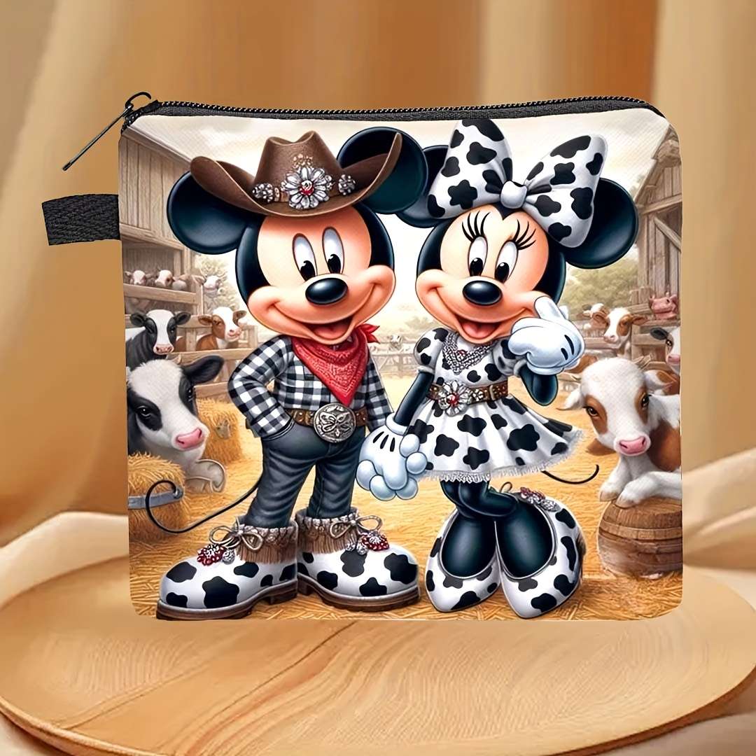 Disney Mickey Minnie Mouse Coin Purse Festive Fall-Themed Design With Pumpkins Apples Au