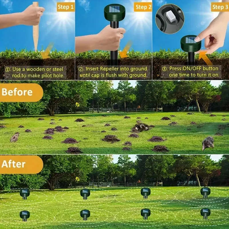 2pcs Solar Animal Repellent Stakes with Solar Panels