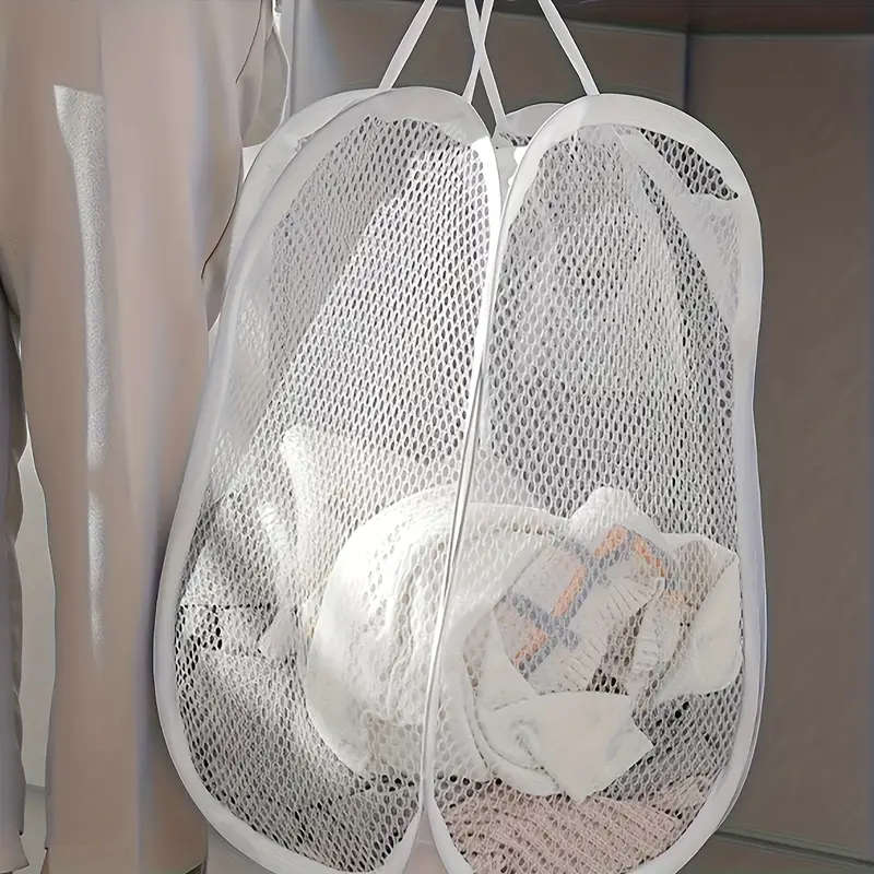 1pc Extra-Large Pop-Up Laundry Hamper with Handles Foldable Mesh Basket for Clothes Toys Breathable