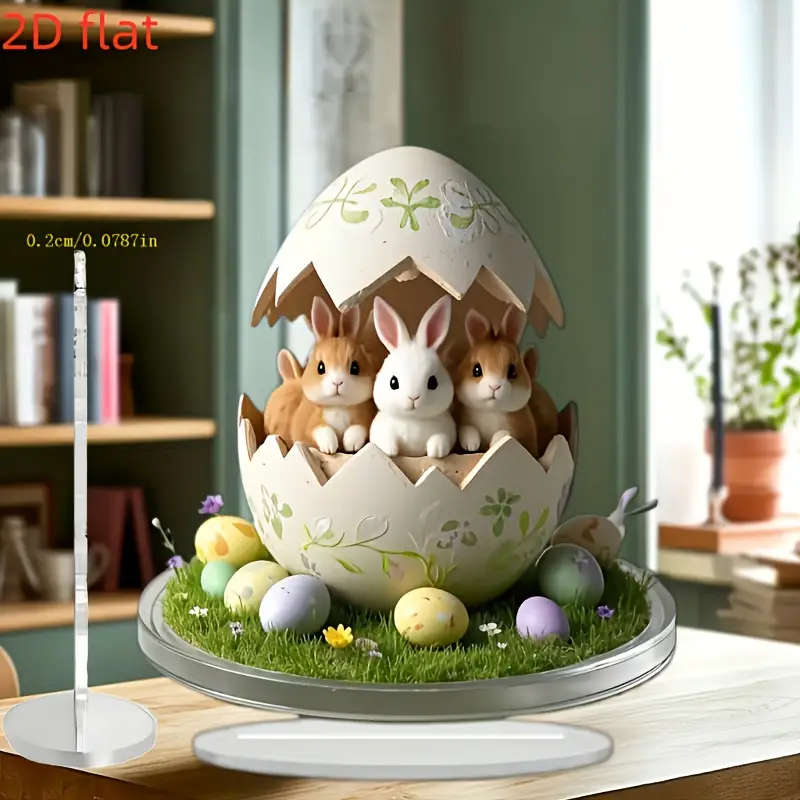 2D Flat Charming Acrylic Easter Bunny Egg Nest Decoration