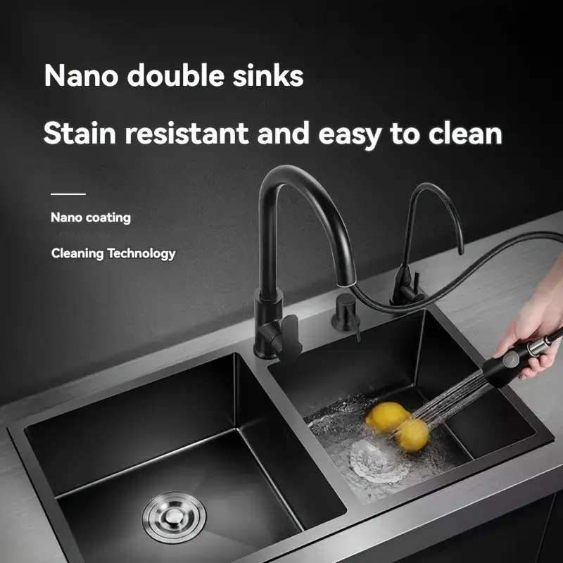 1pc Thickened Stainless Steel Double Basin Handmade Sink