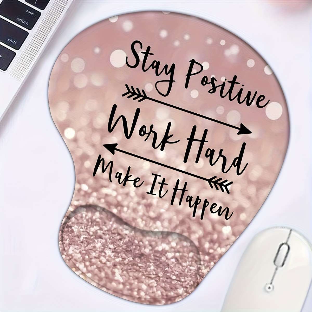 1pc Ergonomic Mouse Pad with Wrist Support Cute Floral Design Non-Slip Base with Beaut